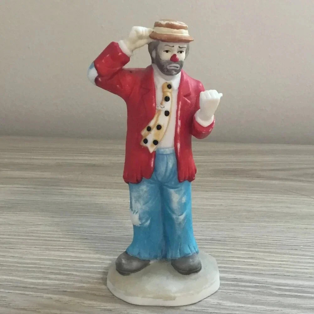 Clown en porcelaine vintage Emmett Kelly Jr fatigué Willie auto-stoppeur 6" rare